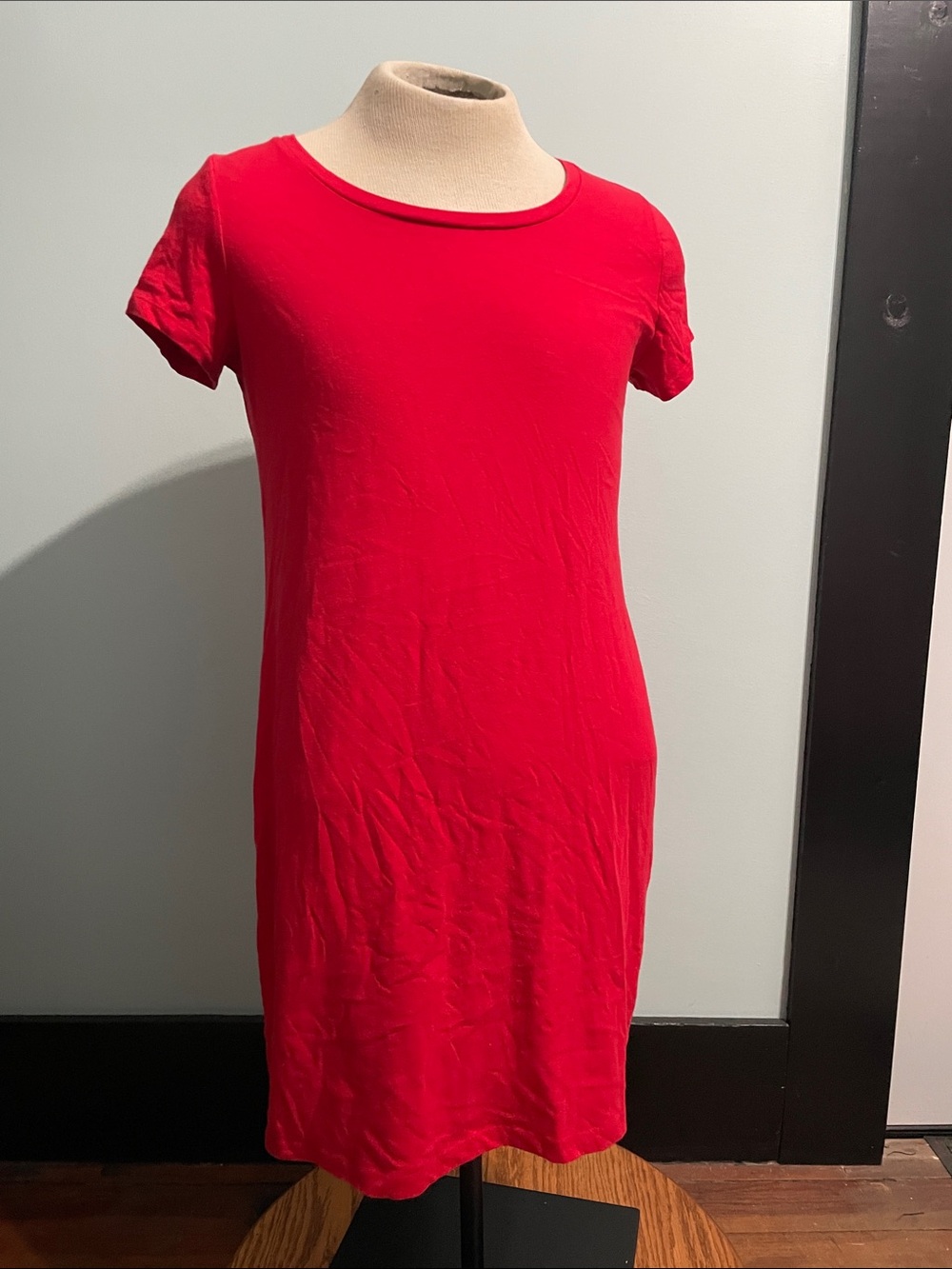 Faded Glory Large​ Cherry Red Scoop Neck Cotton Midi Dress T-Shirt Dress